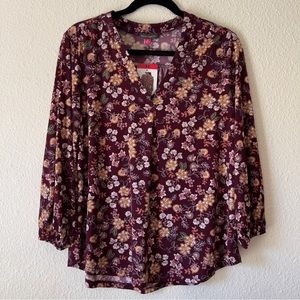 Vince Camuto stretchy purple floral blouse top Sz M